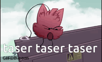 A Cartoon Of A Red Object With The Words " Taser Taser Taser " On The Bottom GIF