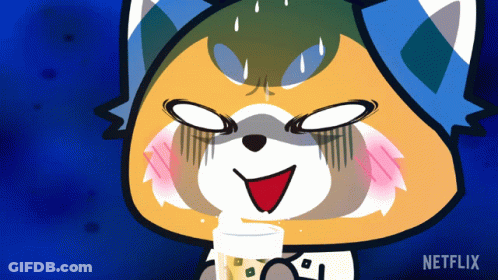 A Cartoon Of A Red Panda Holding A Glass With A Netflix Logo In The Corner GIF