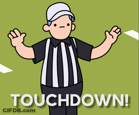 A Cartoon Of A Referee With The Words Touchdown On The Bottom GIF
