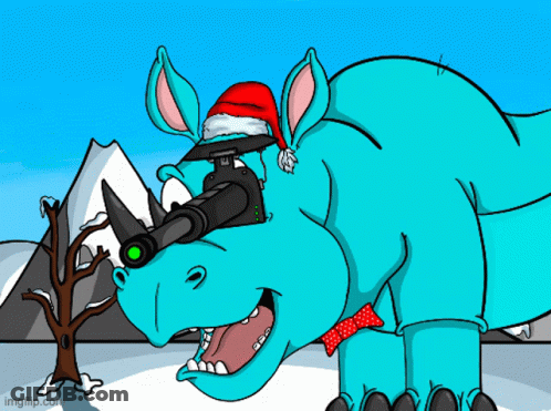 A Cartoon Of A Rhino Wearing Sunglasses And A Red Hat That Says Thirsty Aid GIF
