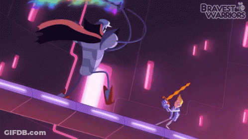 A Cartoon Of A Robot Fighting Another Robot With The Words Bravest Warriors On The Bottom Right GIF