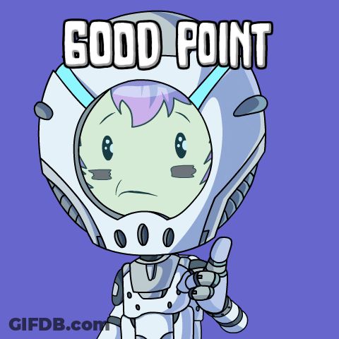 A Cartoon Of A Robot Giving A Thumbs Up And The Words Good Point Above It GIF