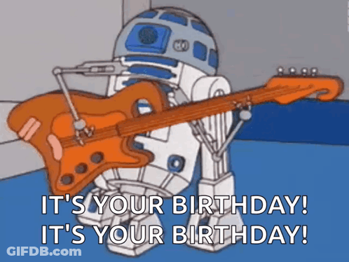Robot Playing Guitar Saying It's Your Birthday GIF