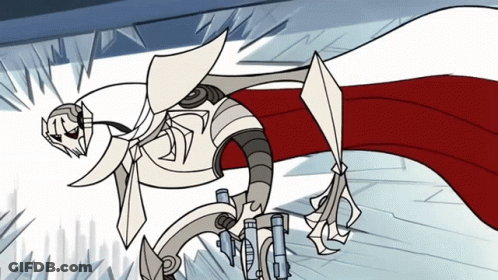 A Cartoon Of A Robot With A Red Cape On GIF