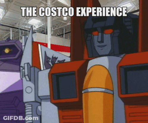 A Cartoon Of A Robot With The Costco Experience Written On It GIF
