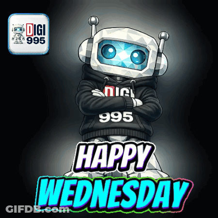 A Cartoon Of A Robot With The Words Happy Wednesday GIF