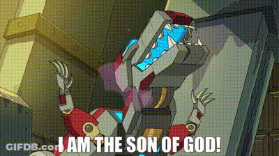 A Cartoon Of A Robot With The Words I Am The Son Of God GIF