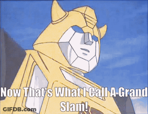 A Cartoon Of A Robot With The Words Now That 'S What I Call A Grand Slam GIF