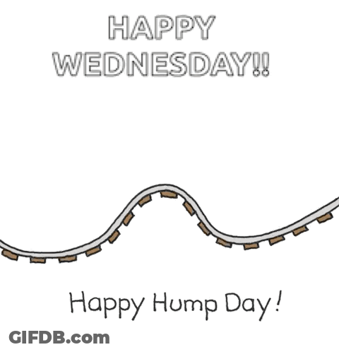 A Cartoon Of A Roller Coaster With The Words Happy Wednesday And Happy Hump Day Written Below It . GIF