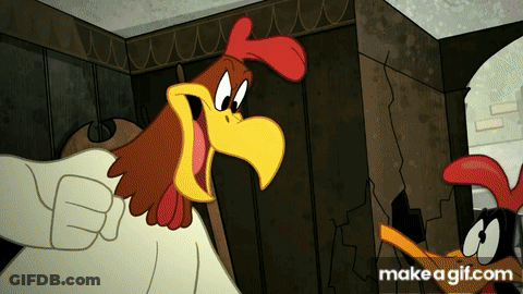 A Cartoon Of A Rooster And A Duck With The Words Make A Gif.com On The Bottom Right GIF