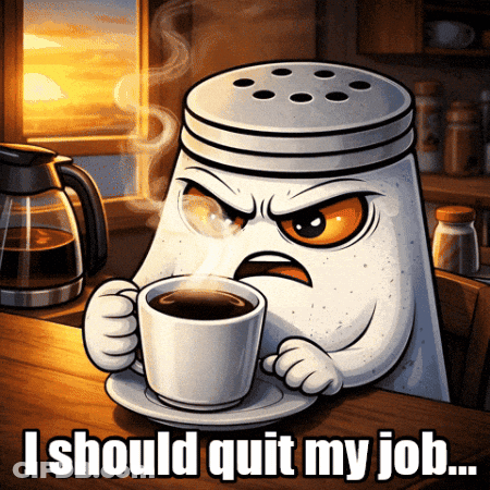A Cartoon Of A Salt Shaker Holding A Cup Of Coffee GIF