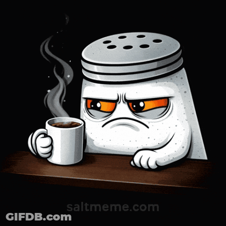 A Cartoon Of A Salt Shaker Holding A Cup Of Coffee GIF