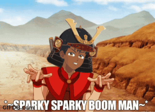 A Cartoon Of A Samurai With The Words Sparky Sparky Boom Man GIF