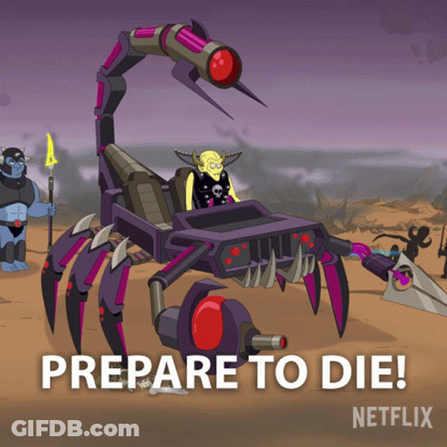 Scorpion Cartoon With Prepare To Die Text GIF
