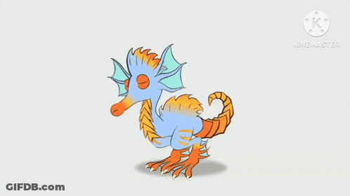 A Cartoon Of A Seahorse With Wings And A Long Tail . GIF