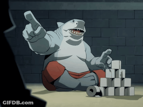 A Cartoon Of A Shark Pointing At Something GIF