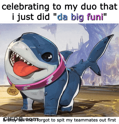 A Cartoon Of A Shark With A Tag That Says Jeff On It GIF