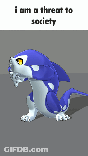 A Cartoon Of A Shark With The Words I Am A Threat To Society GIF