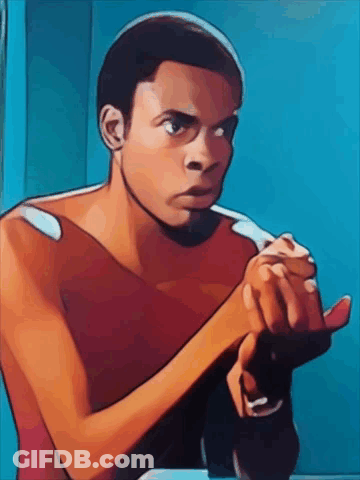 A Cartoon Of A Shirtless Man Looking At Himself In A Mirror GIF
