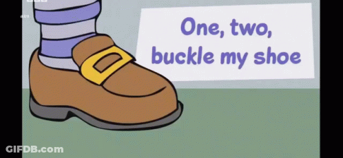 A Cartoon Of A Shoe With The Words One Two Buckle My Shoe On The Bottom GIF