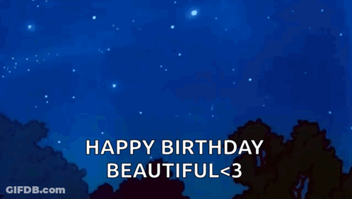 A Cartoon Of A Shooting Star With The Words Happy Birthday Beautiful < 3 Below It GIF