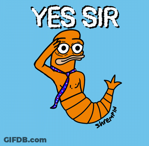 A Cartoon Of A Shrimp With The Words Yes Sir Written Above It GIF