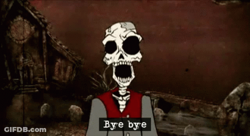 A Cartoon Of A Skeleton Says Bye Bye GIF