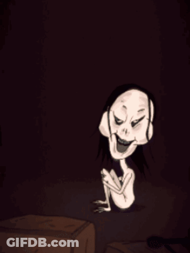 A Cartoon Of A Skeleton Sitting On A Shelf And A Box With A Face On It GIF