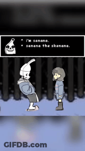 A Cartoon Of A Skeleton Talking To A Girl With The Words " I 'M Banana " At The Top GIF