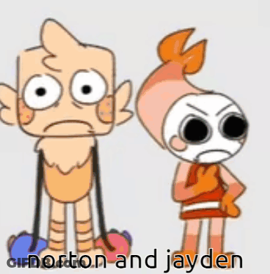 A Cartoon Of A Skeleton Talking To Another Skeleton With The Words Norton And Jayden Below It . GIF