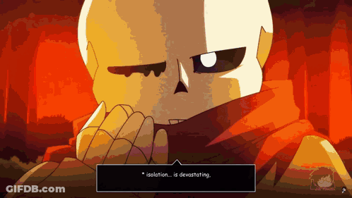 A Cartoon Of A Skeleton With The Words " Isolation ... Is Devastating " GIF