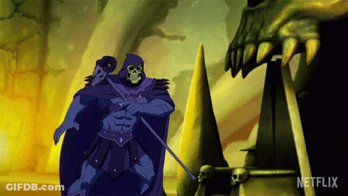A Cartoon Of A Skeletor From Masters Of The Universe Standing In Front Of A Netflix Logo GIF