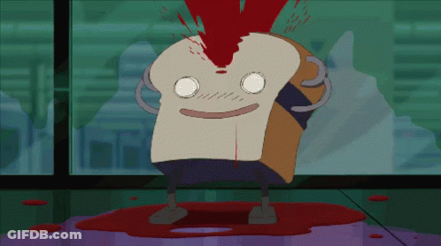 A Cartoon Of A Slice Of Bread With Blood Coming Out Of It GIF