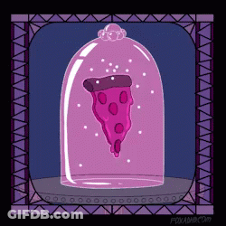A Cartoon Of A Slice Of Pizza Under A Glass Dome GIF
