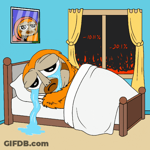 A Cartoon Of A Sloth Crying In A Bed With A Window That Says -10.11% GIF