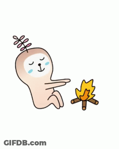 A Cartoon Of A Sloth Sitting Next To A Campfire . GIF