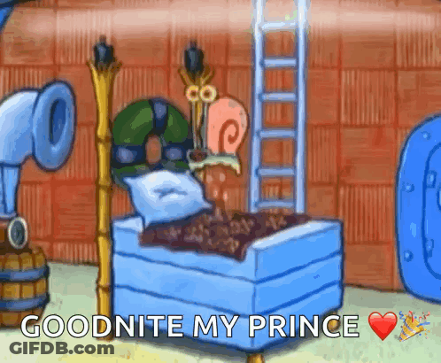 A Cartoon Of A Snail On A Bed With The Words Goodnite My Prince Above It GIF