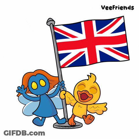 A Cartoon Of A Snake Holding A British Flag Next To A Cat GIF