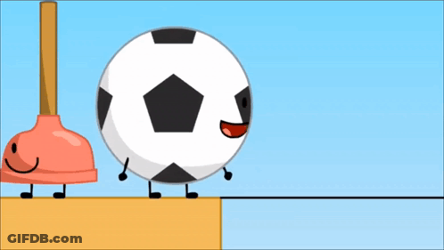 A Cartoon Of A Soccer Ball And A Plunger GIF