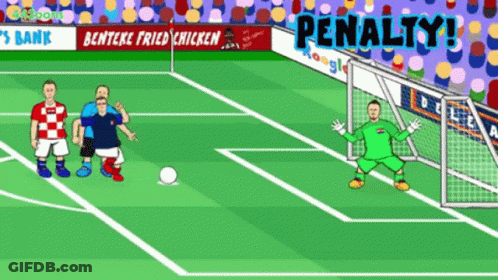 A Cartoon Of A Soccer Game With A Banner For Benteke Fried Chicken Behind The Goal GIF