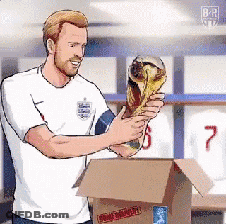 A Cartoon Of A Soccer Player Holding A Trophy In A Box GIF