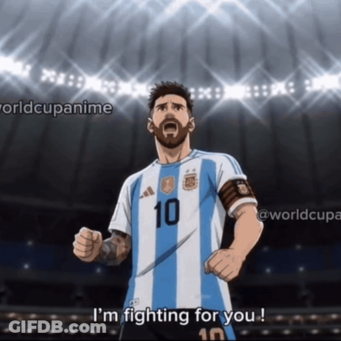 A Cartoon Of A Soccer Player With The Number 10 On His Jersey Says I 'M Fighting For You GIF