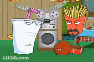 Cartoon Soda And Fries With Happy Birthday Banner GIF