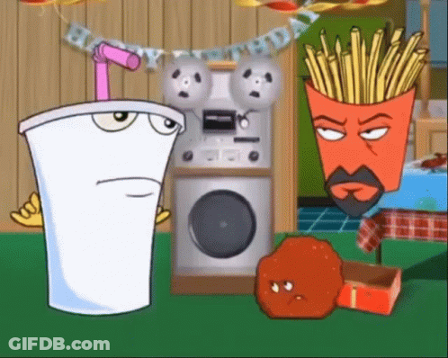 Cartoon Soda Cup And Fries With Birthday Banner GIF