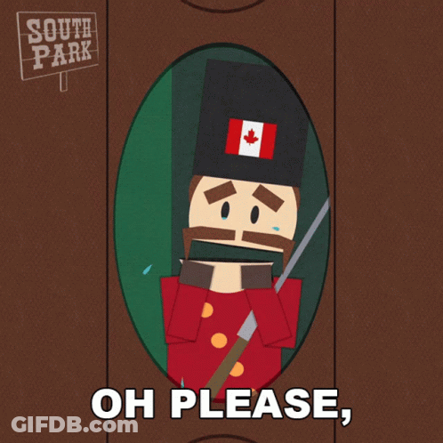 A Cartoon Of A Soldier With A Canadian Flag On His Hat And The Words Please Stop Crying Below Him GIF