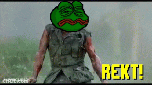 A Cartoon Of A Soldier With A Frog On His Head And The Words Rekt ! GIF