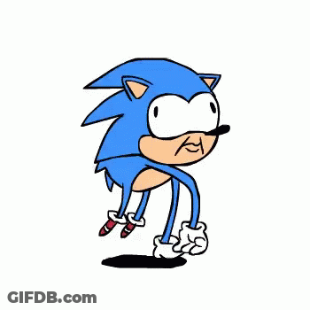 A Cartoon Of A Sonic The Hedgehog Running With A Long Stick . GIF
