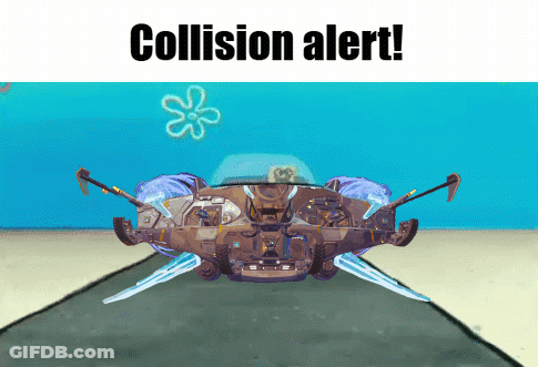 A Cartoon Of A Space Ship With The Words " Collision Alert " On The Bottom GIF