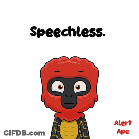 A Cartoon Of A Speechless Alert Ape With A Red Head GIF