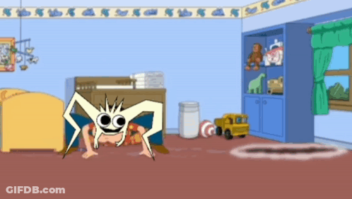 A Cartoon Of A Spider In A Child 'S Room With Toys GIF